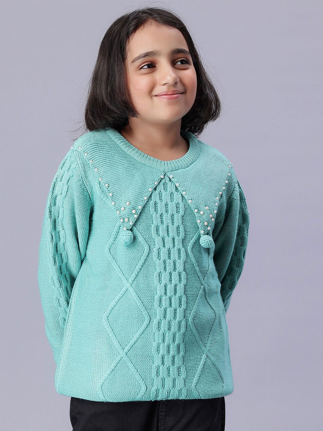 

Bharatasya Girls Cable Knit Pullover Acrylic Sweater, Blue