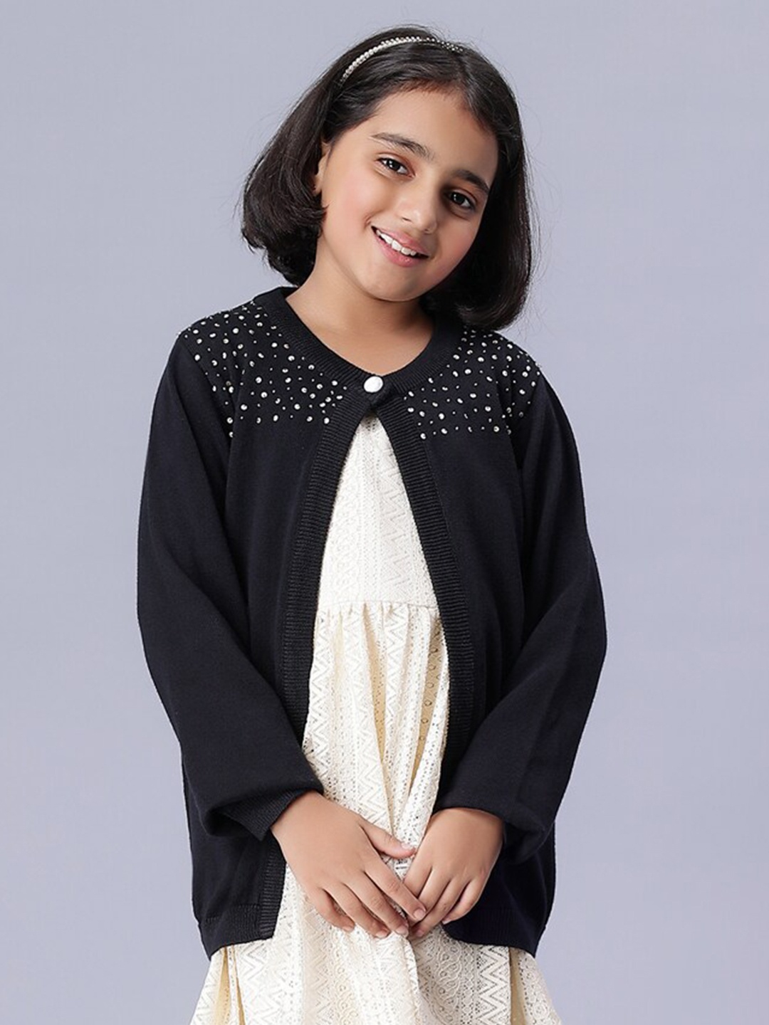 

Bharatasya Girls Embellished Cotton Shrug, Black