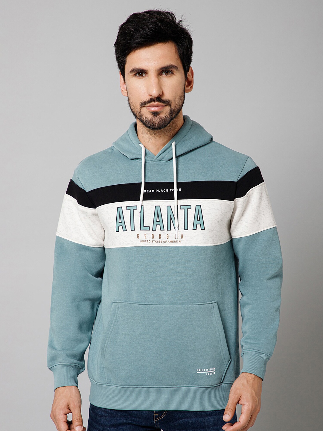 

Cantabil Colourblocked Hooded Cotton Sweatshirt, Teal