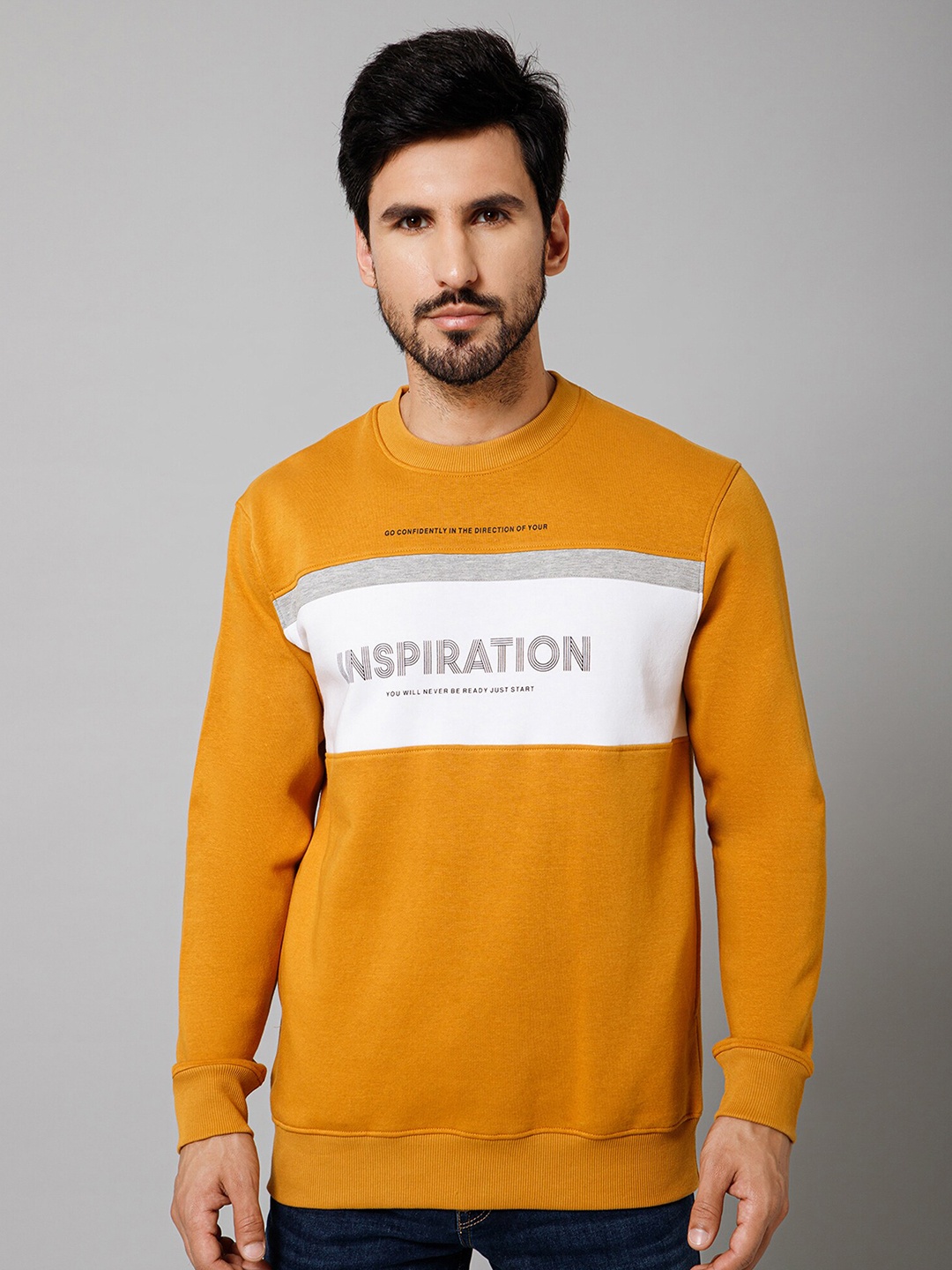 

Cantabil Printed Fleece Sweatshirt, Mustard