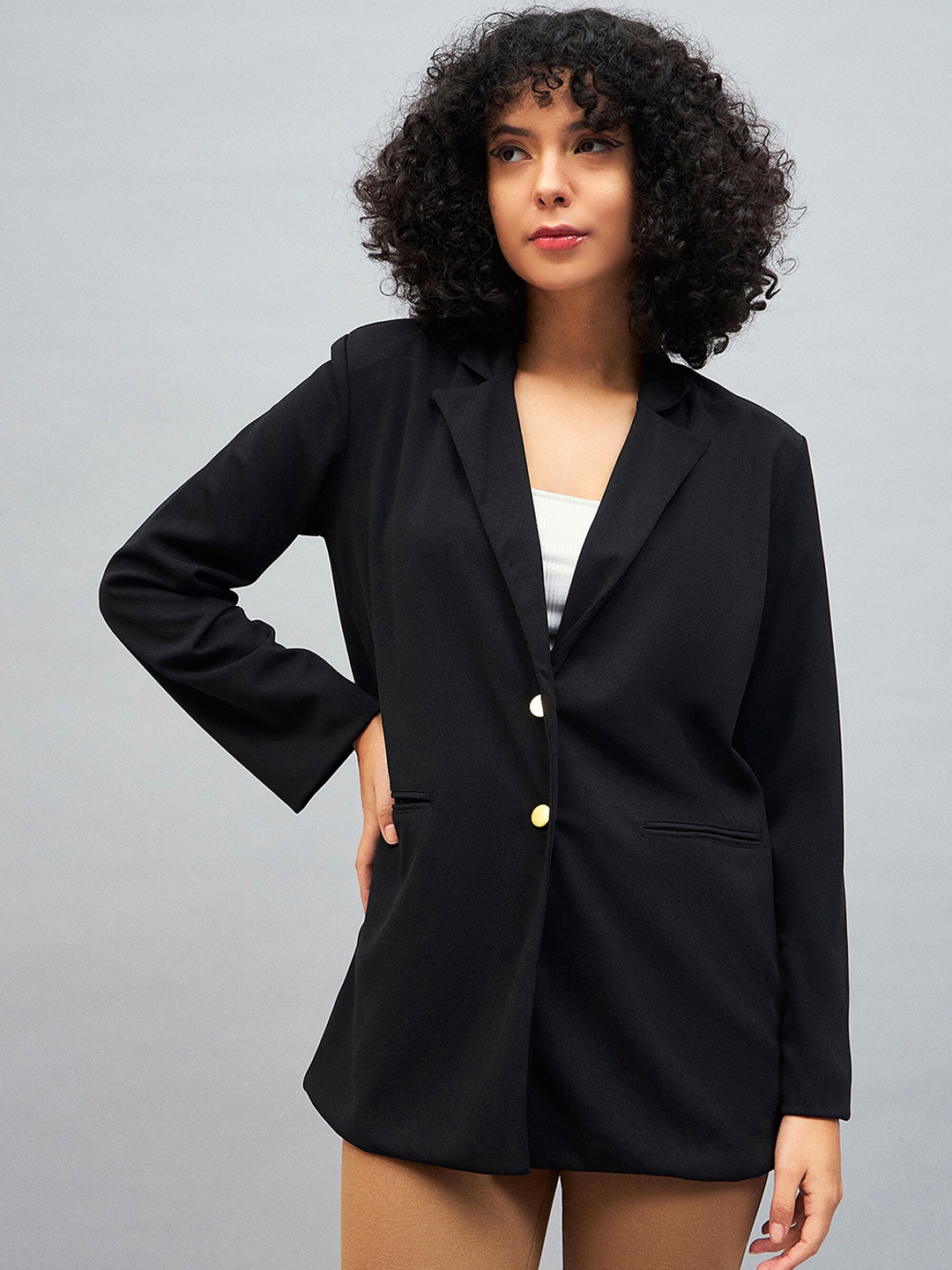 

SASSAFRAS Notch Collar Single Breasted Blazer, Black