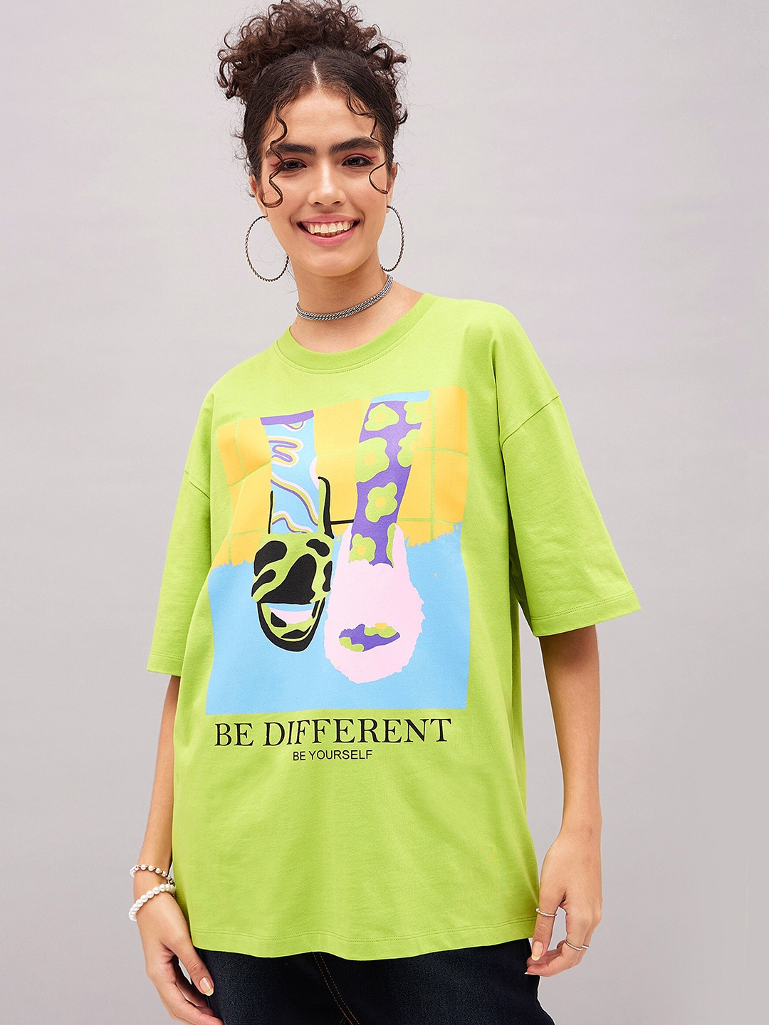 

SASSAFRAS Graphic Printed Pure Cotton Oversized T-shirt, Green