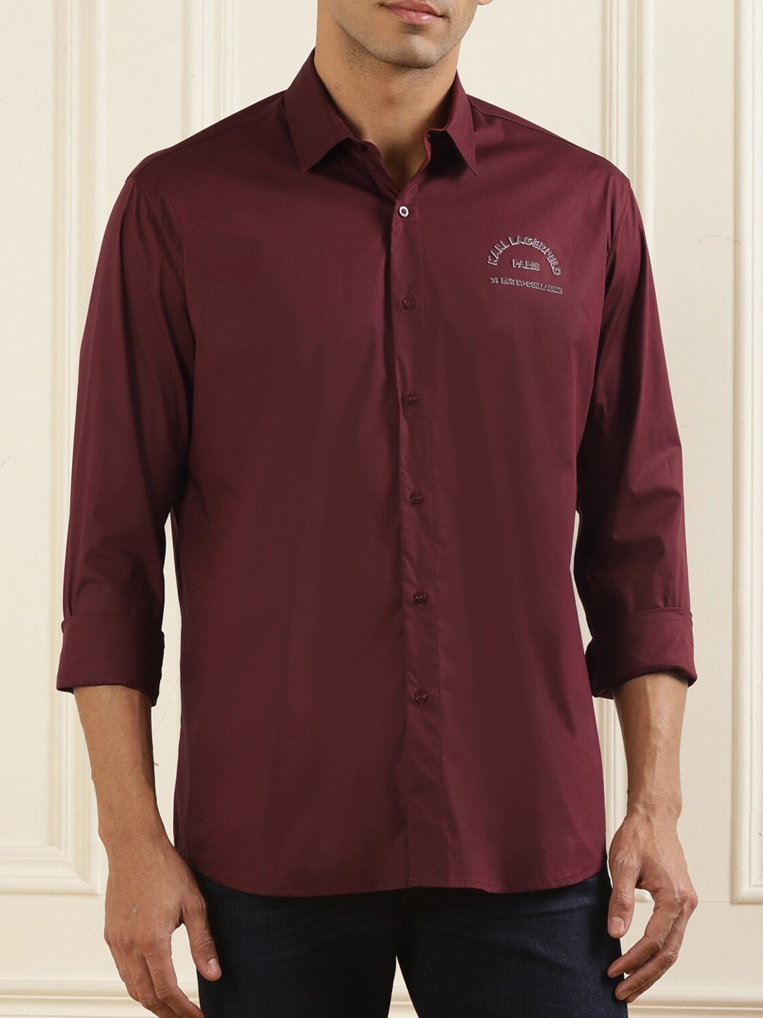 

Karl Lagerfeld Spread Collar Cotton Casual Shirt, Maroon