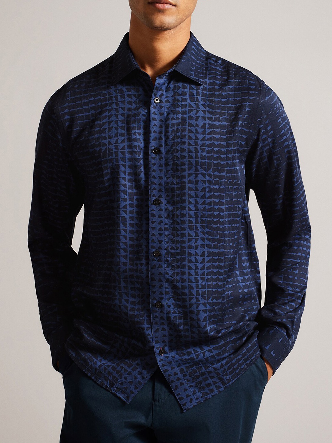 

Ted Baker Abstract Printed Pure Cotton Casual Shirt, Navy blue