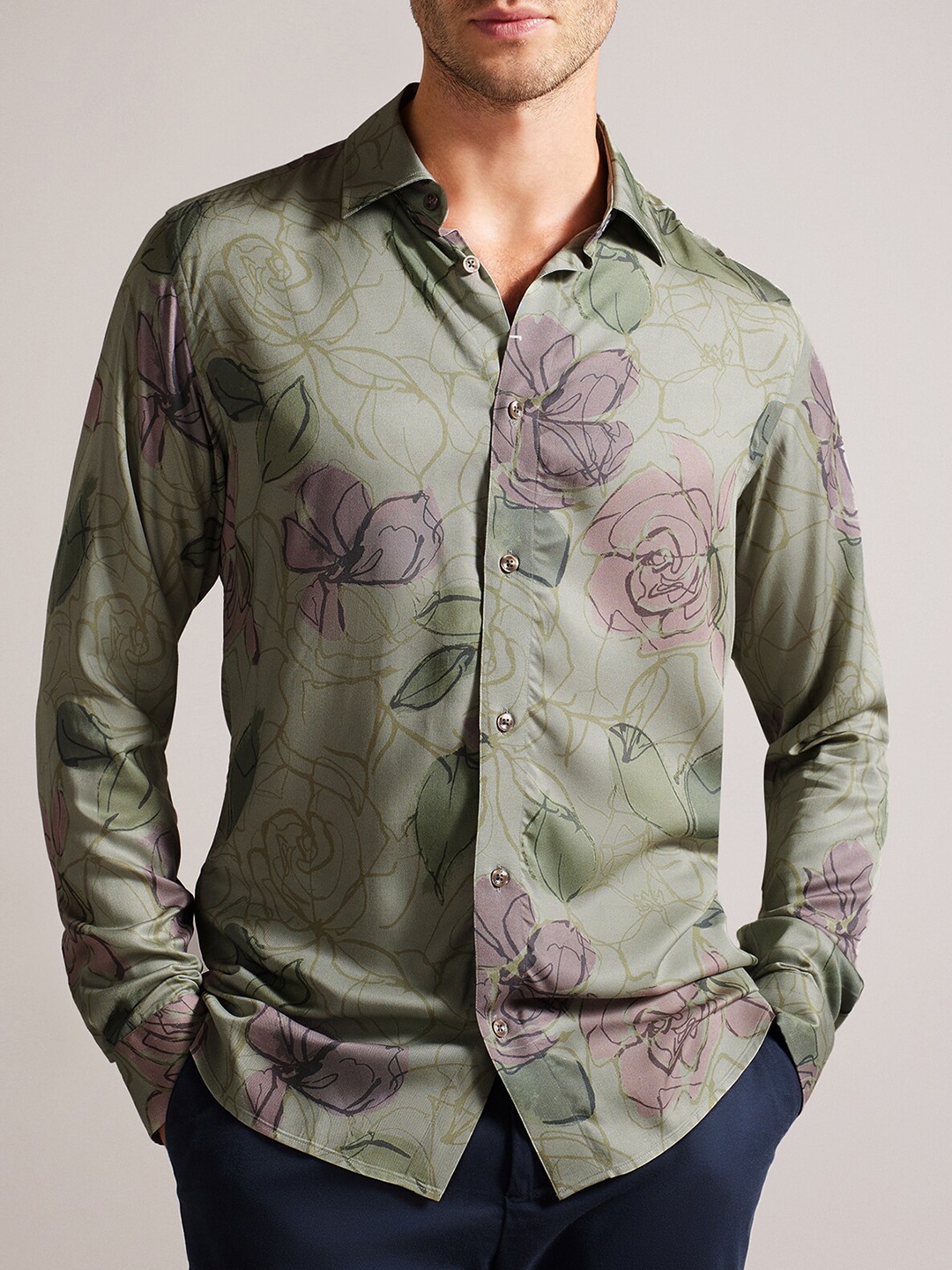 

Ted Baker Slim Fit Floral Printed Casual Shirt, Green