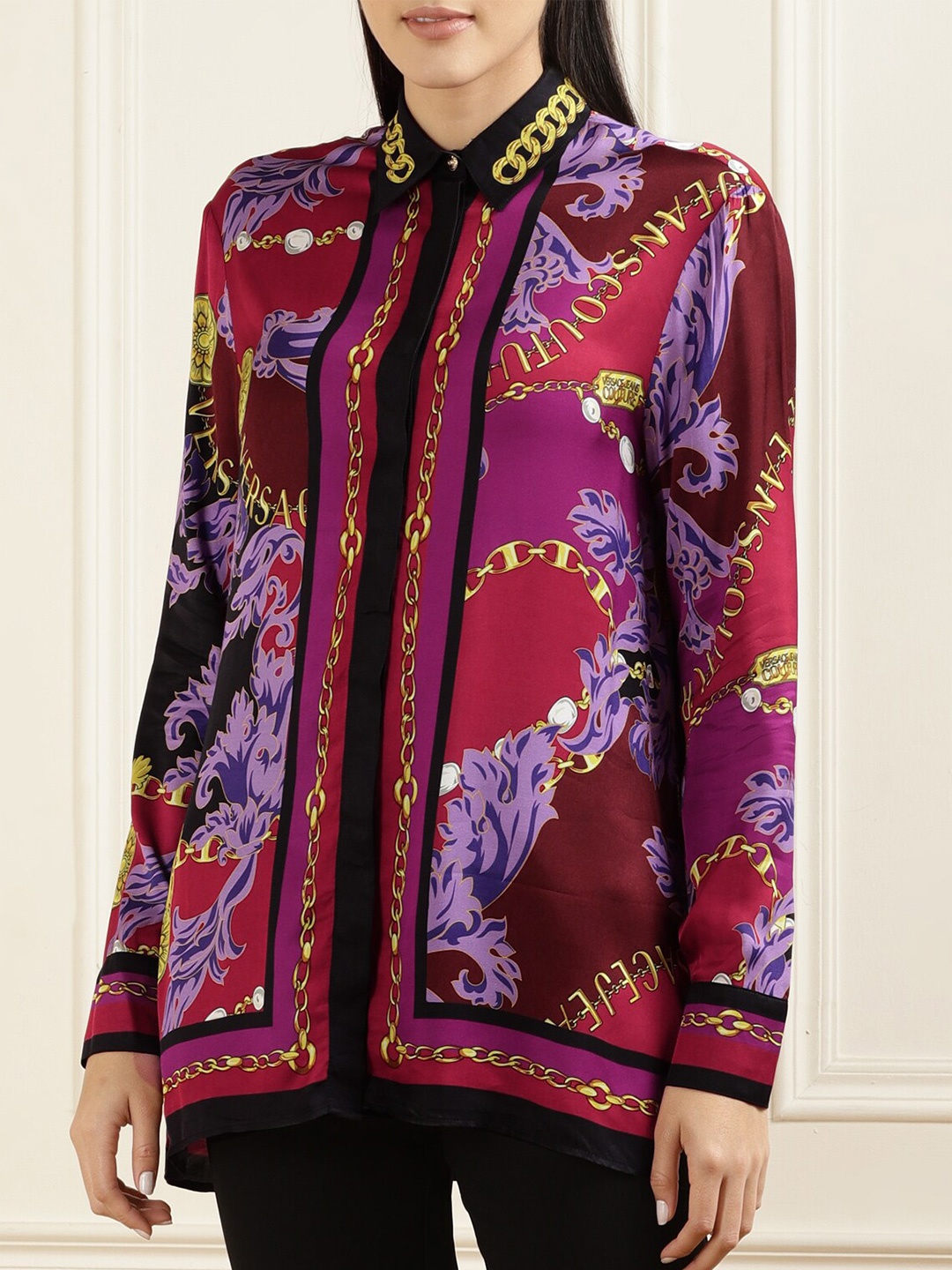 

Versace Jeans Couture Ethnic Motifs Printed Slim Fit Casual Shirt, Purple