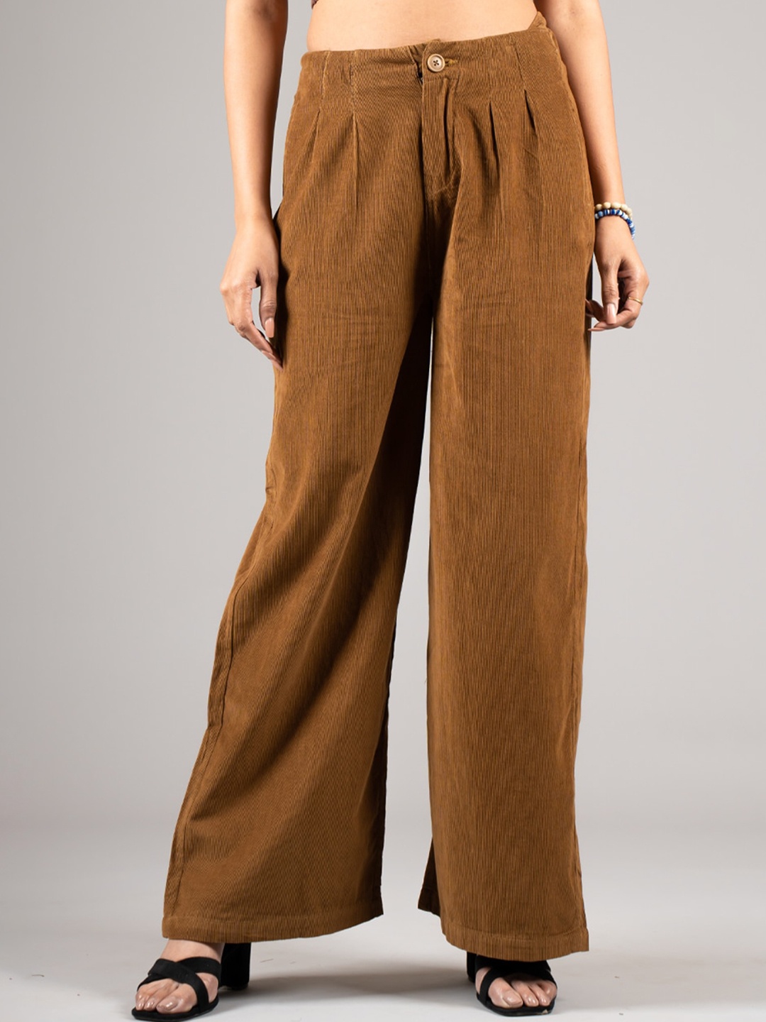 

River Of Design Jeans Women High-Rise Corduroy Pleated Parallel Trousers, Beige