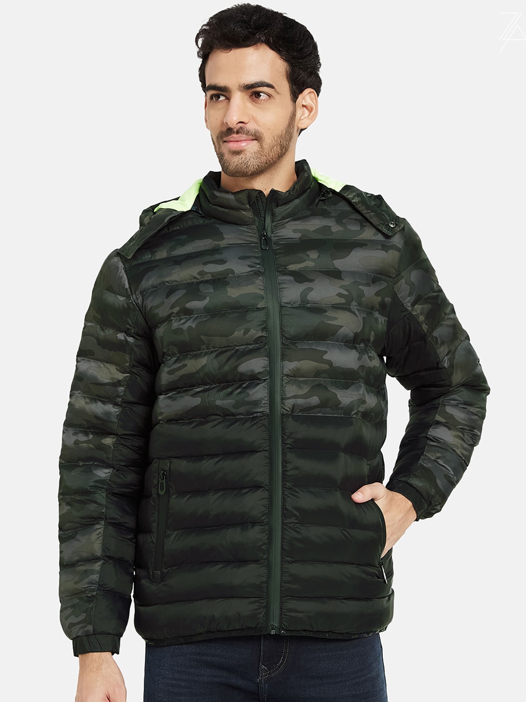 

METTLE Camouflage Printed Mock Collar Puffer Jacket, Charcoal