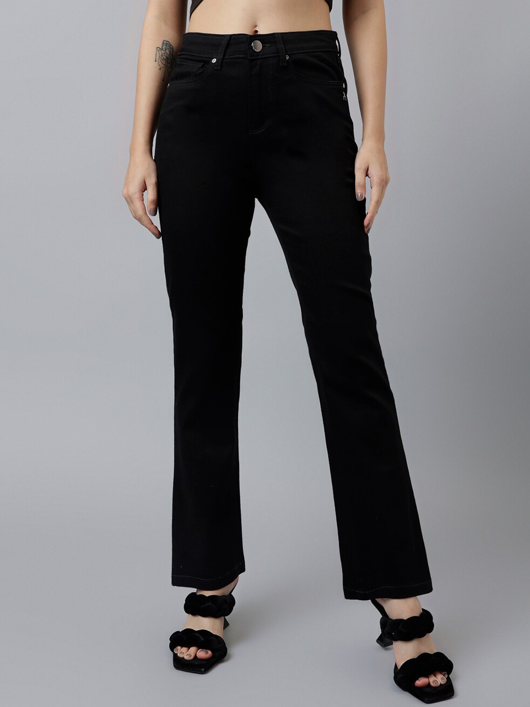 

Xpose Women Comfort Bootcut High-Rise Clean Look Stretchable Jeans, Black