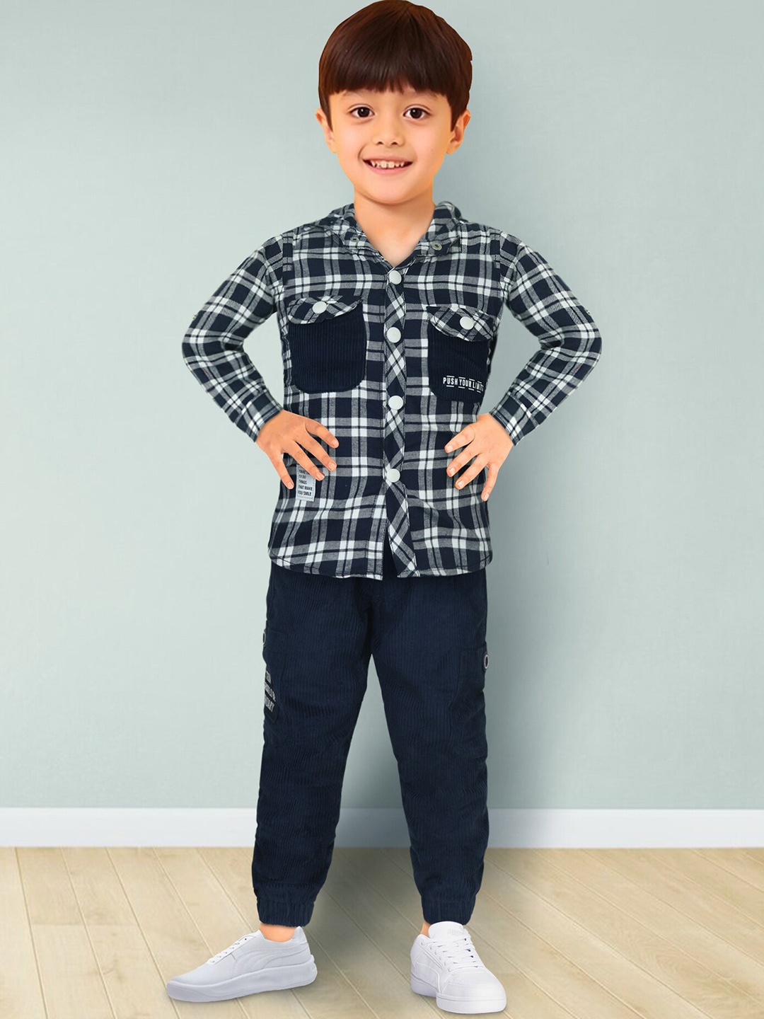 

Toonyport Boys Checked Pure Cotton Shirt With Trousers, Blue