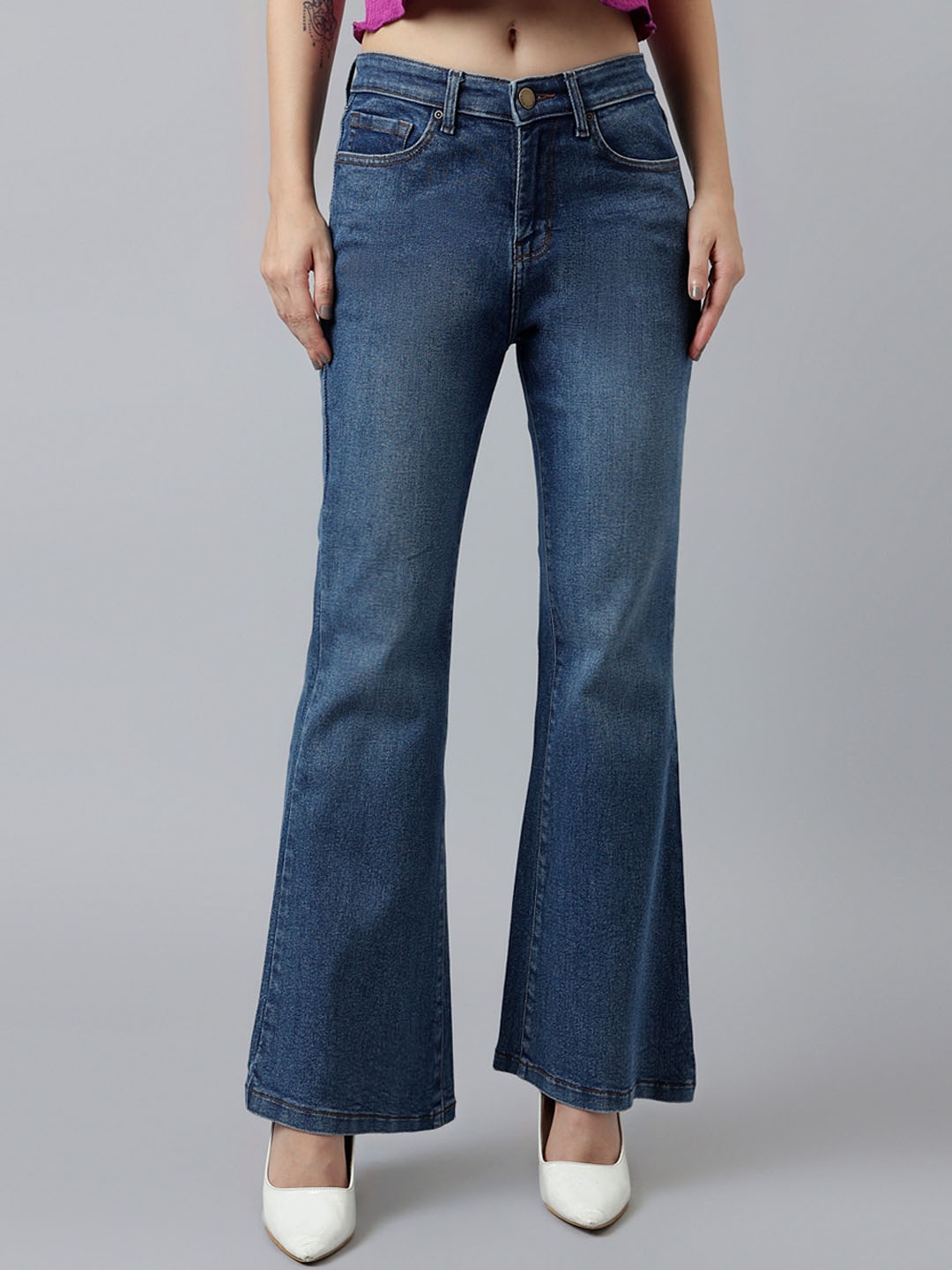 

Xpose Women Comfort Flared High-Rise Light Fade Stretchable Jeans, Blue