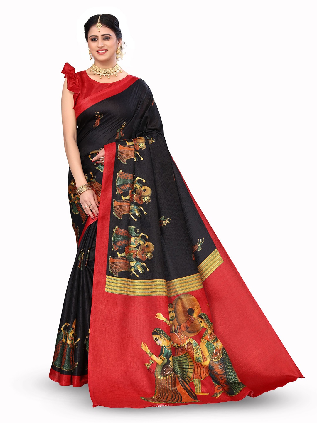 

KALINI Ethnic Motifs Printed Saree, Black