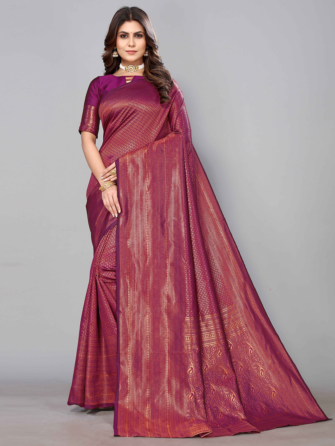 

KALINI Woven Design Zari Kanjeevaram Saree, Purple