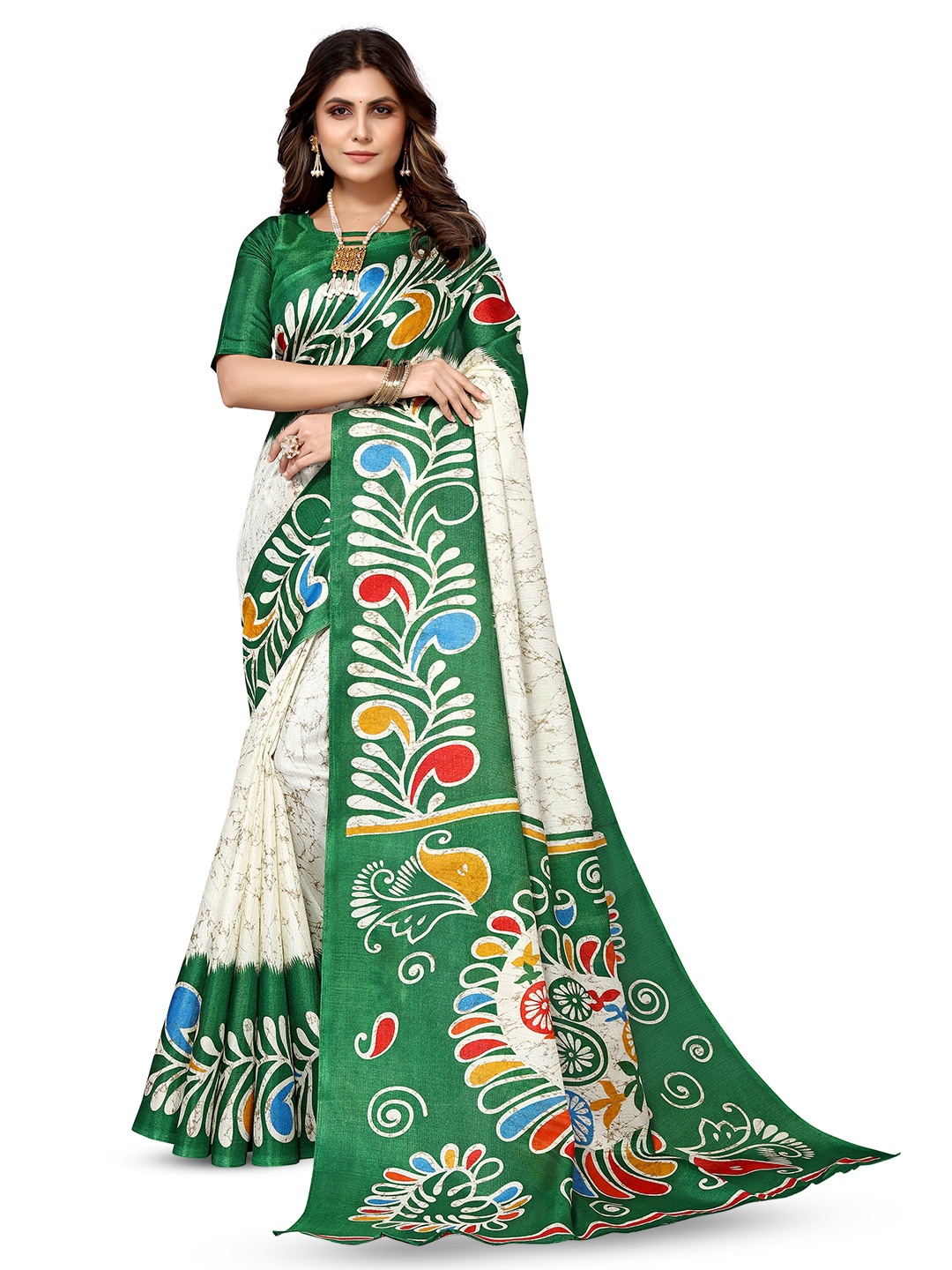 

KALINI Abstract Printed Art Silk Saree, Green