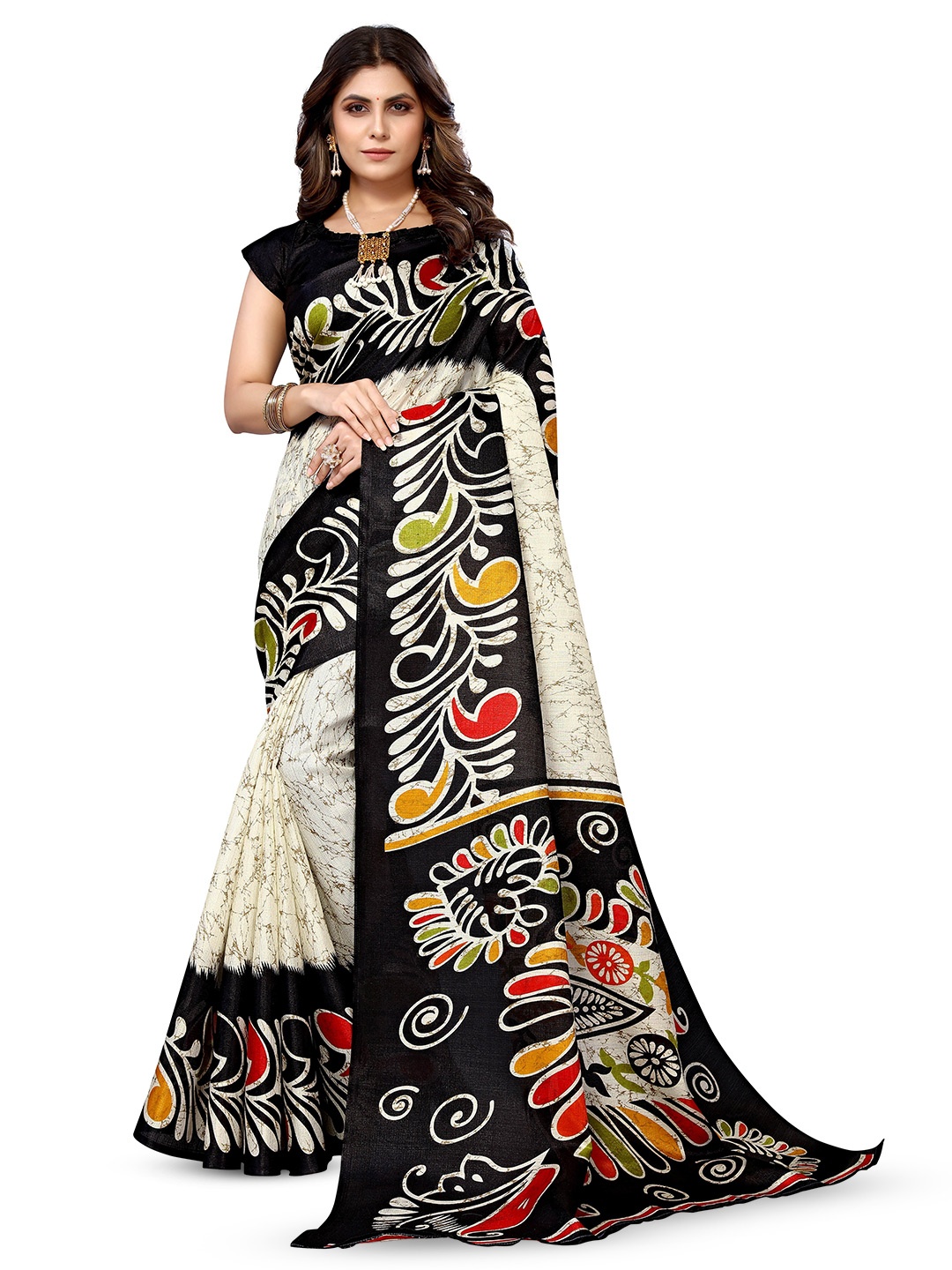 

KALINI Abstract Printed Art Silk Saree, Black