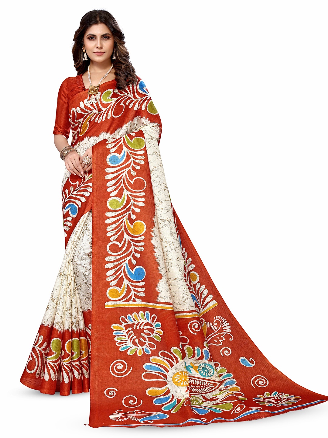 

KALINI Abstract Printed Art Silk Saree, Orange