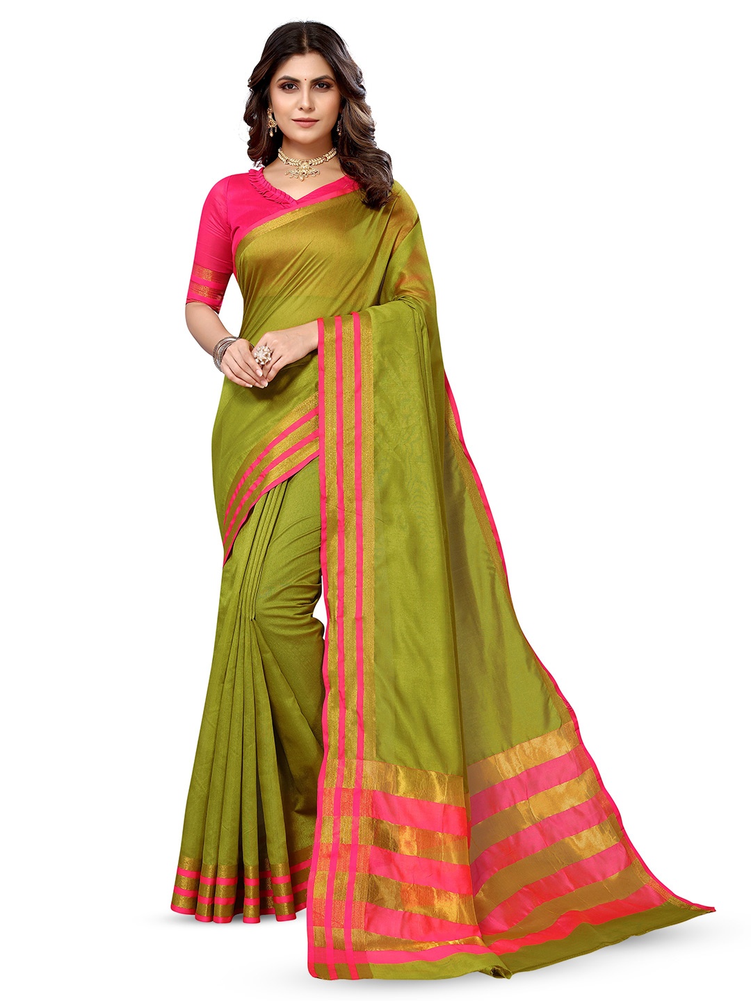 

KALINI Zari Maheshwari Saree, Green