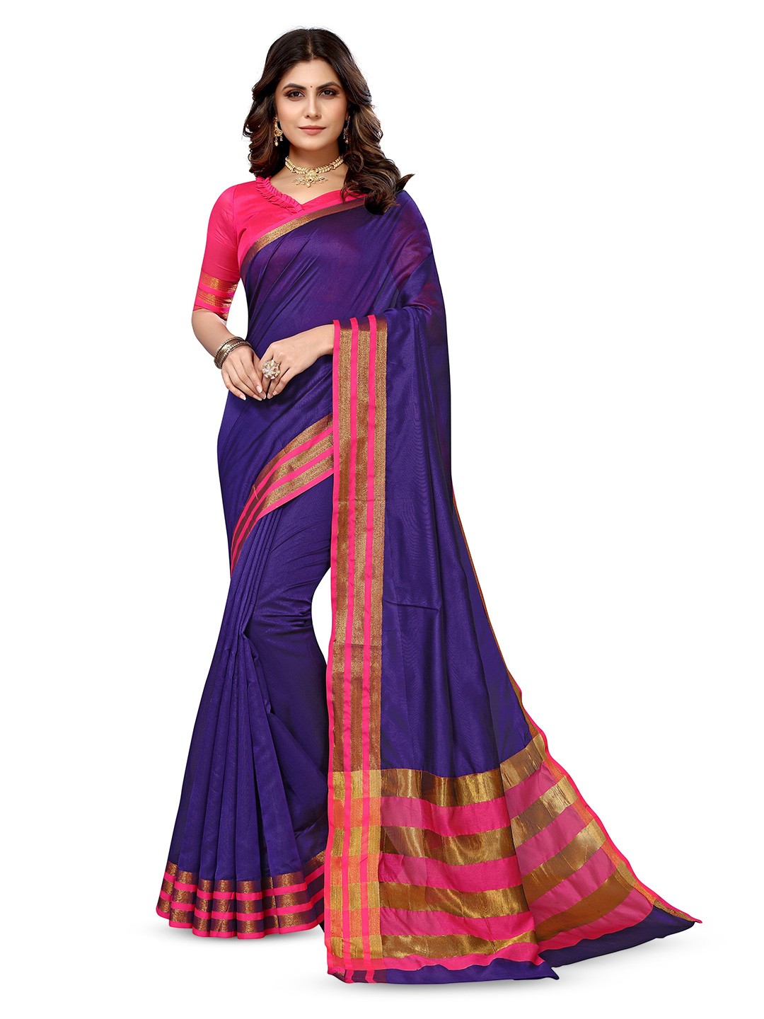 

KALINI Zari Maheshwari Saree, Blue