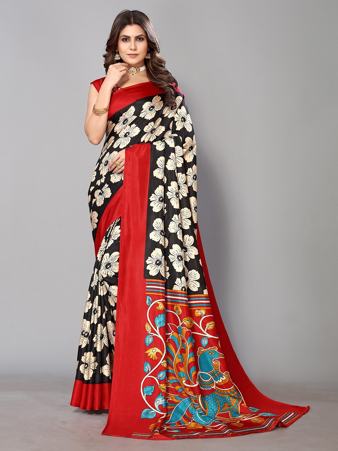 

KALINI Floral Printed Saree, Red