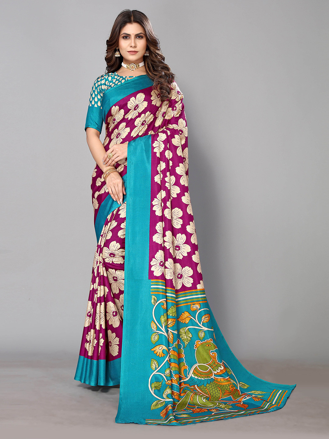 

KALINI Floral Printed Saree, Sea green