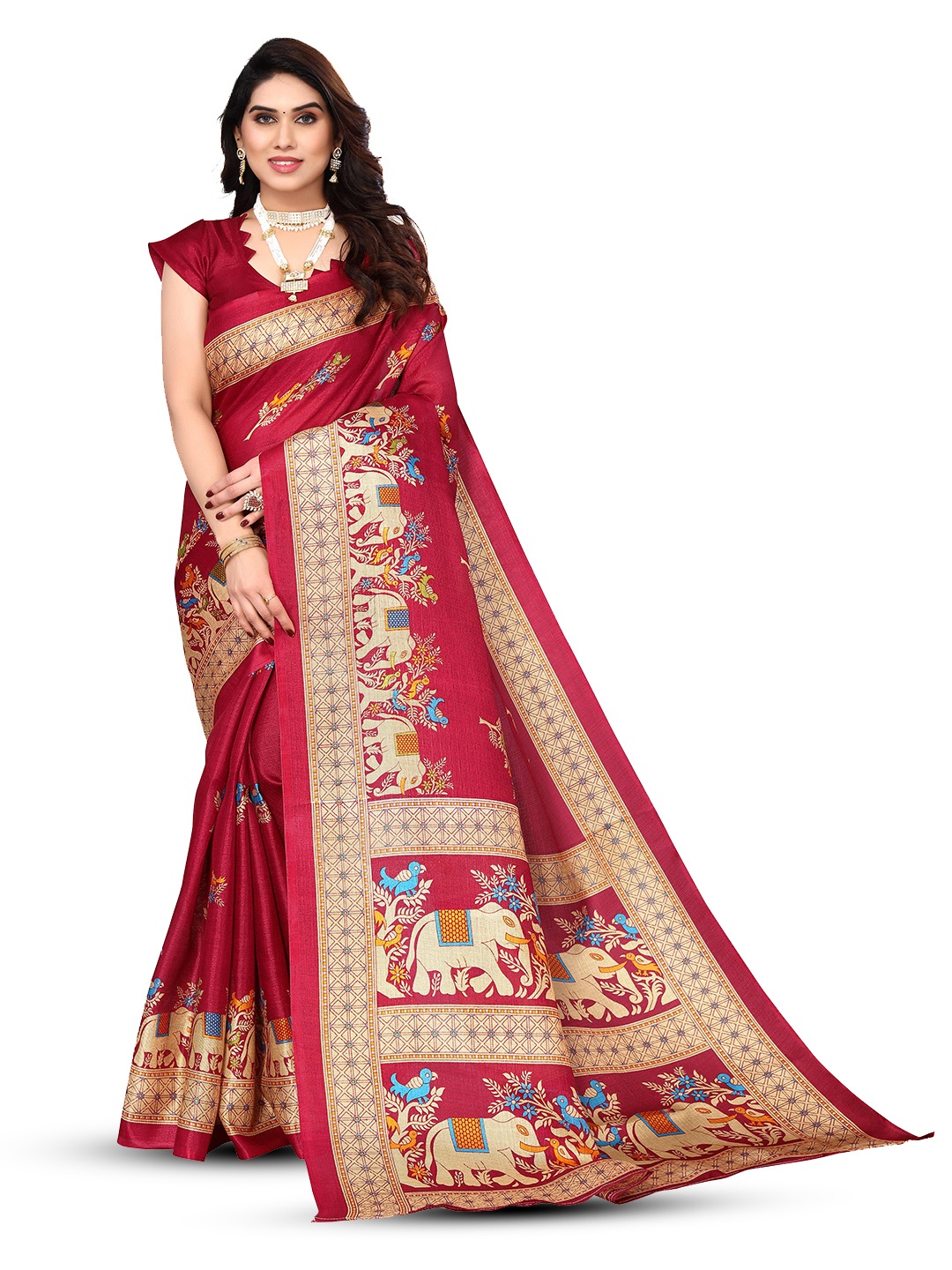 

KALINI Ethnic Motifs Printed Saree, Red