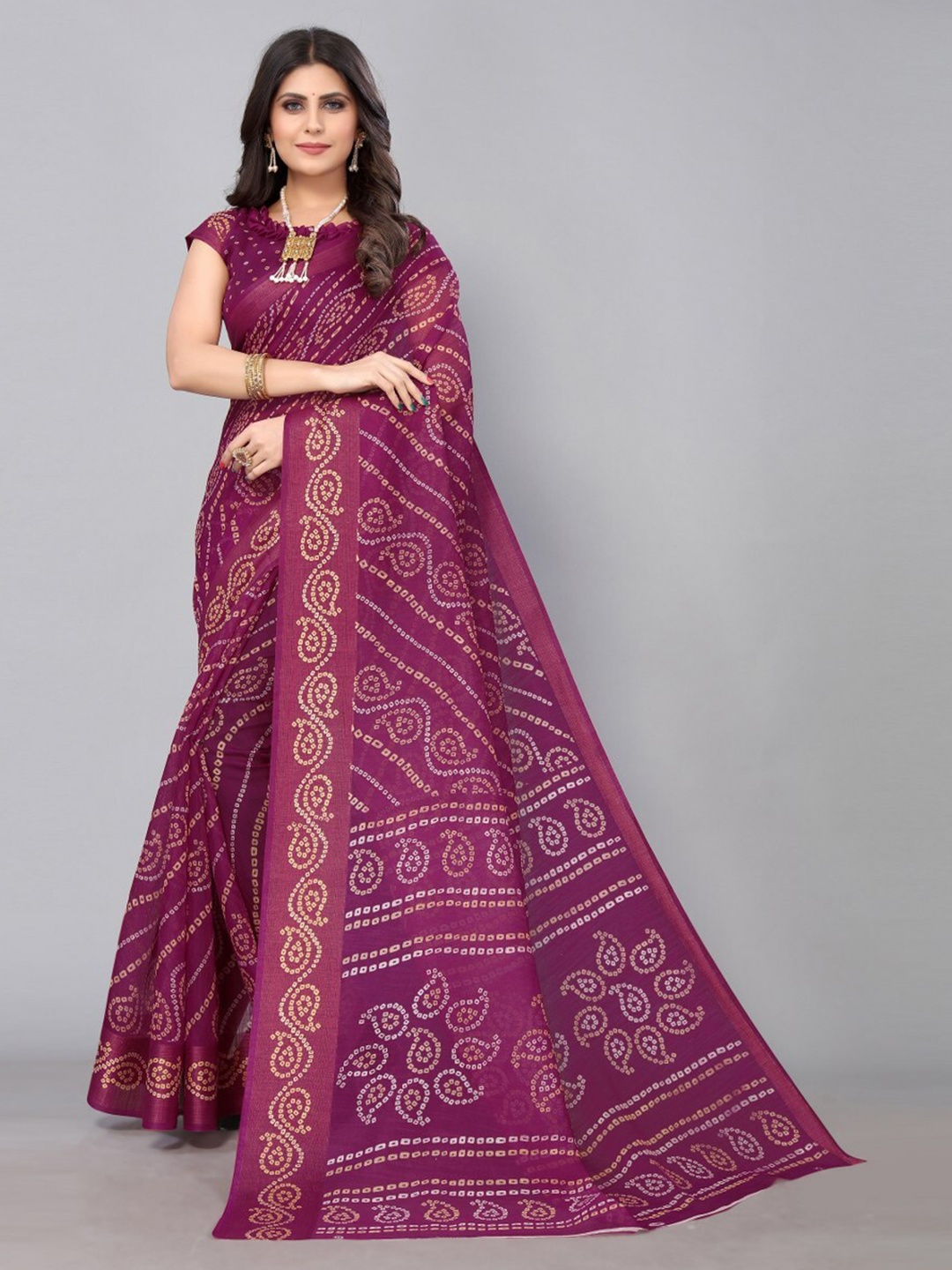 

KALINI Bandhani Zari Bandhani Saree, Purple