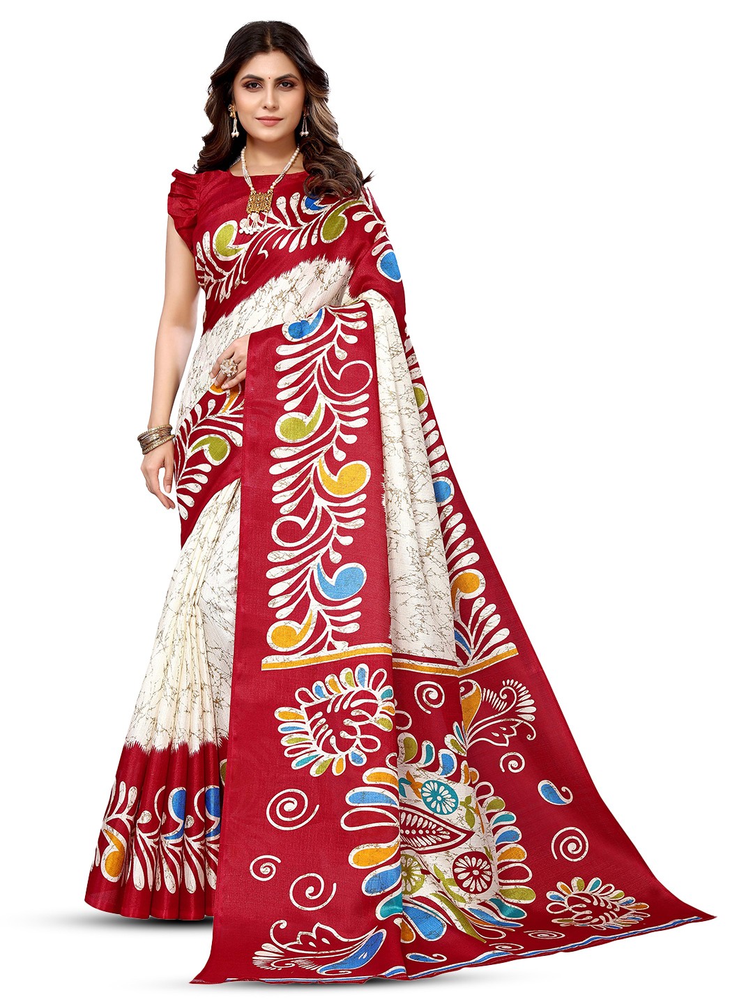 

KALINI Woven Design Khadi Saree, Red
