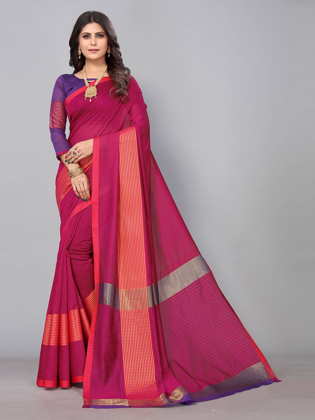 

KALINI Zari Art Silk Kanjeevaram Saree, Pink