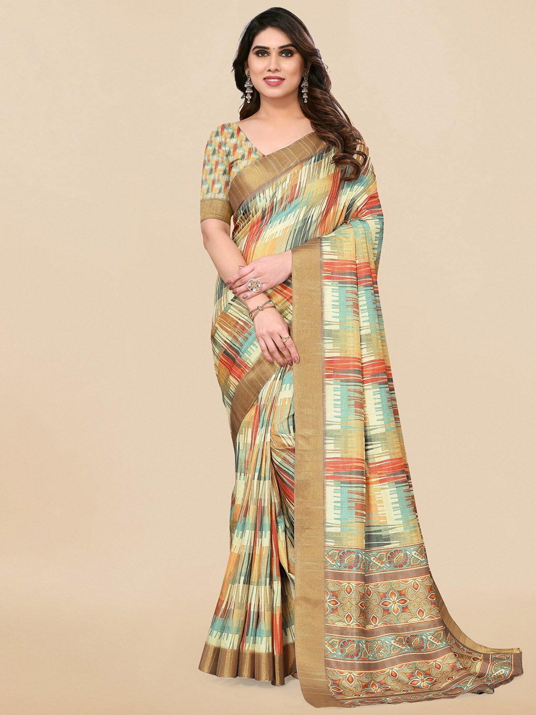 

MIRCHI FASHION Abstract Printed Zari Saree, Yellow
