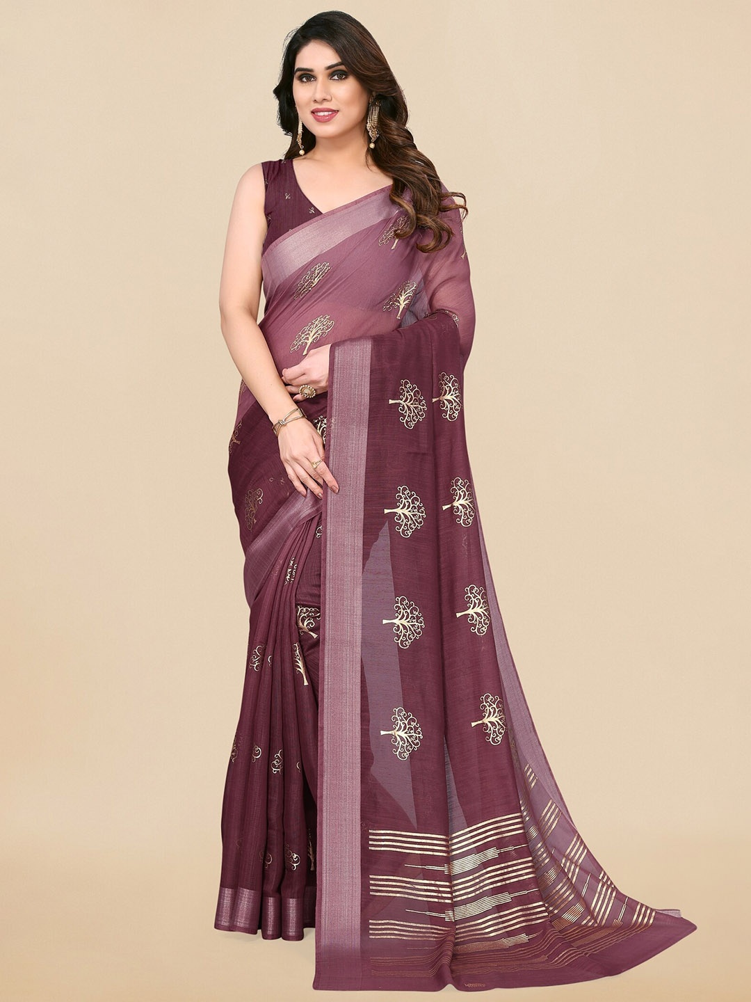 

MIRCHI FASHION Ethnic Motifs Printed Zari Saree, Magenta