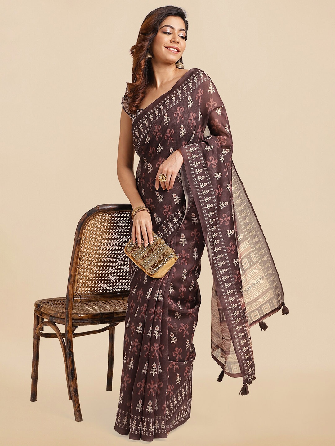

MIRCHI FASHION Ethnic Motifs Printed Pure Cotton Ikat Saree, Magenta