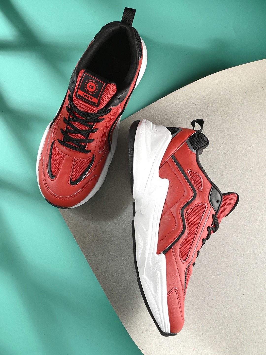 

HRX by Hrithik Roshan Men Red Black Textured Sneakers