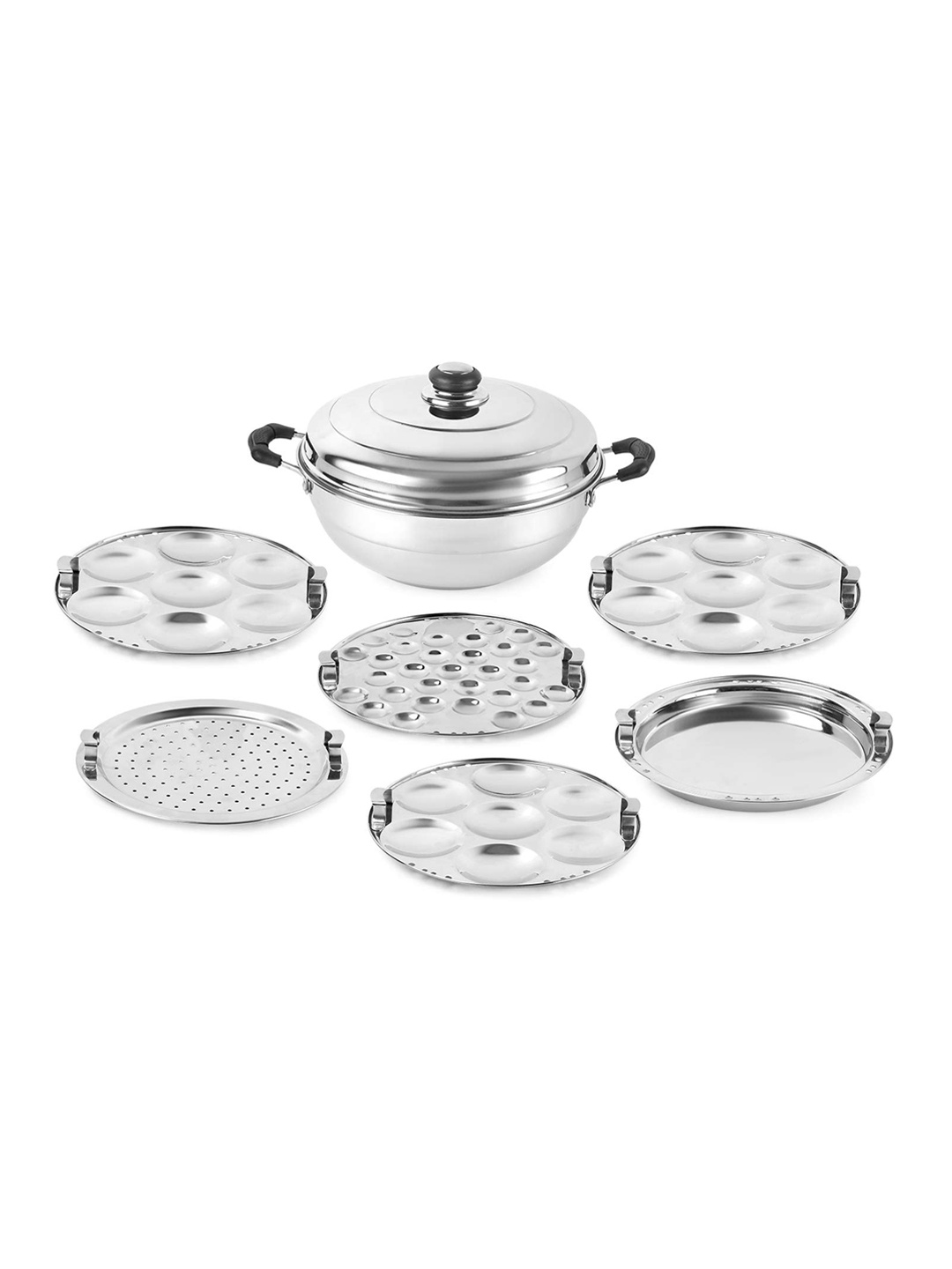 

Cello Silver Toned Stainless Steel Induction Base Idli Cooker & Kadhai With 6 Plates