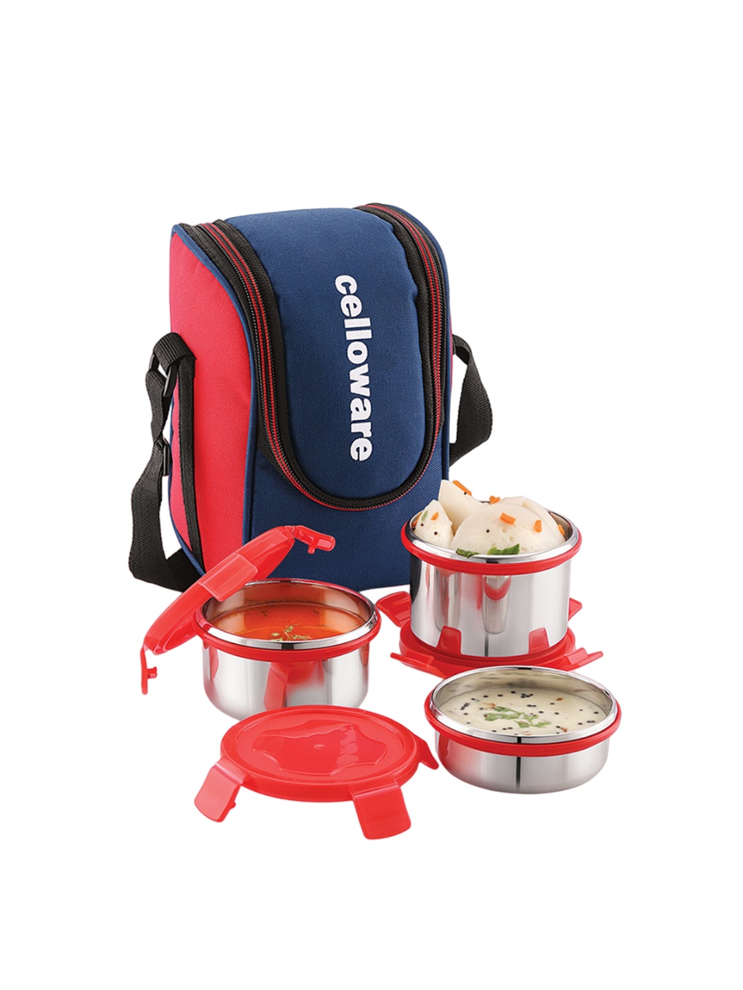 

Cello Prime 3 Pieces Red Stainless Steel Lunch Box With Jacket