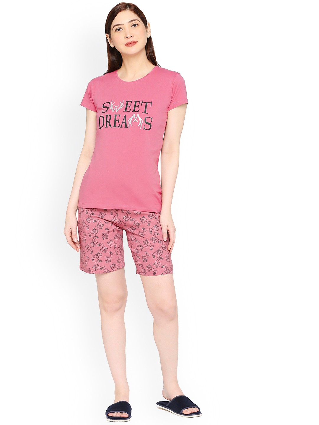 

zebu Typographic Printed Pure Cotton Night suit, Mauve