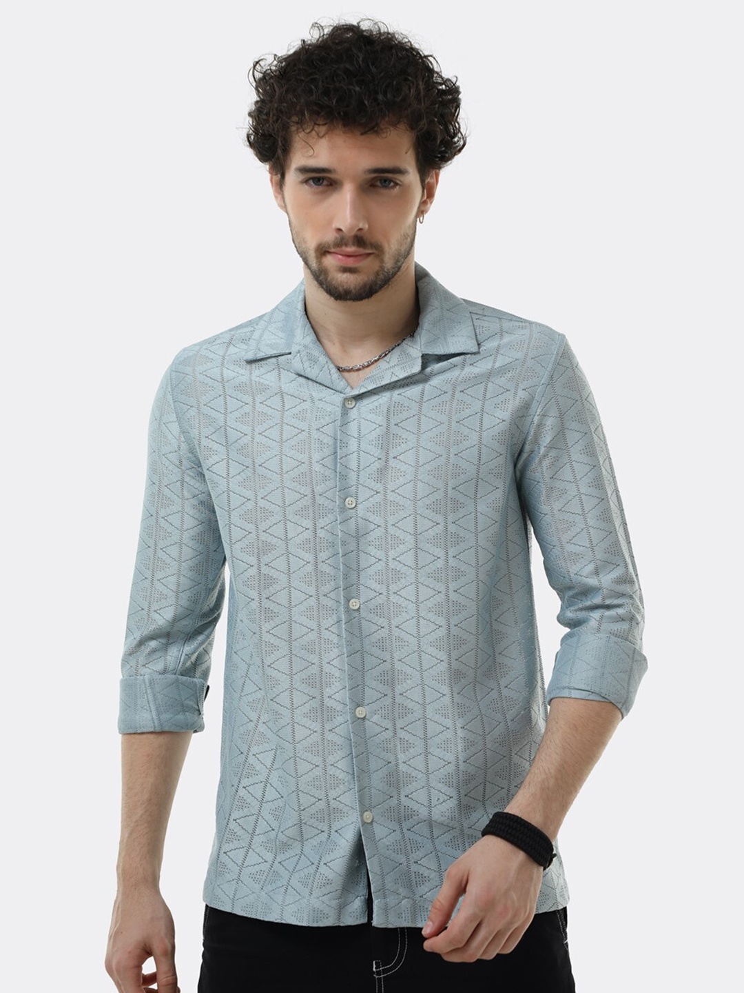 

BADMAASH Comfort Slim Fit Self Designed Casual Shirt, Blue