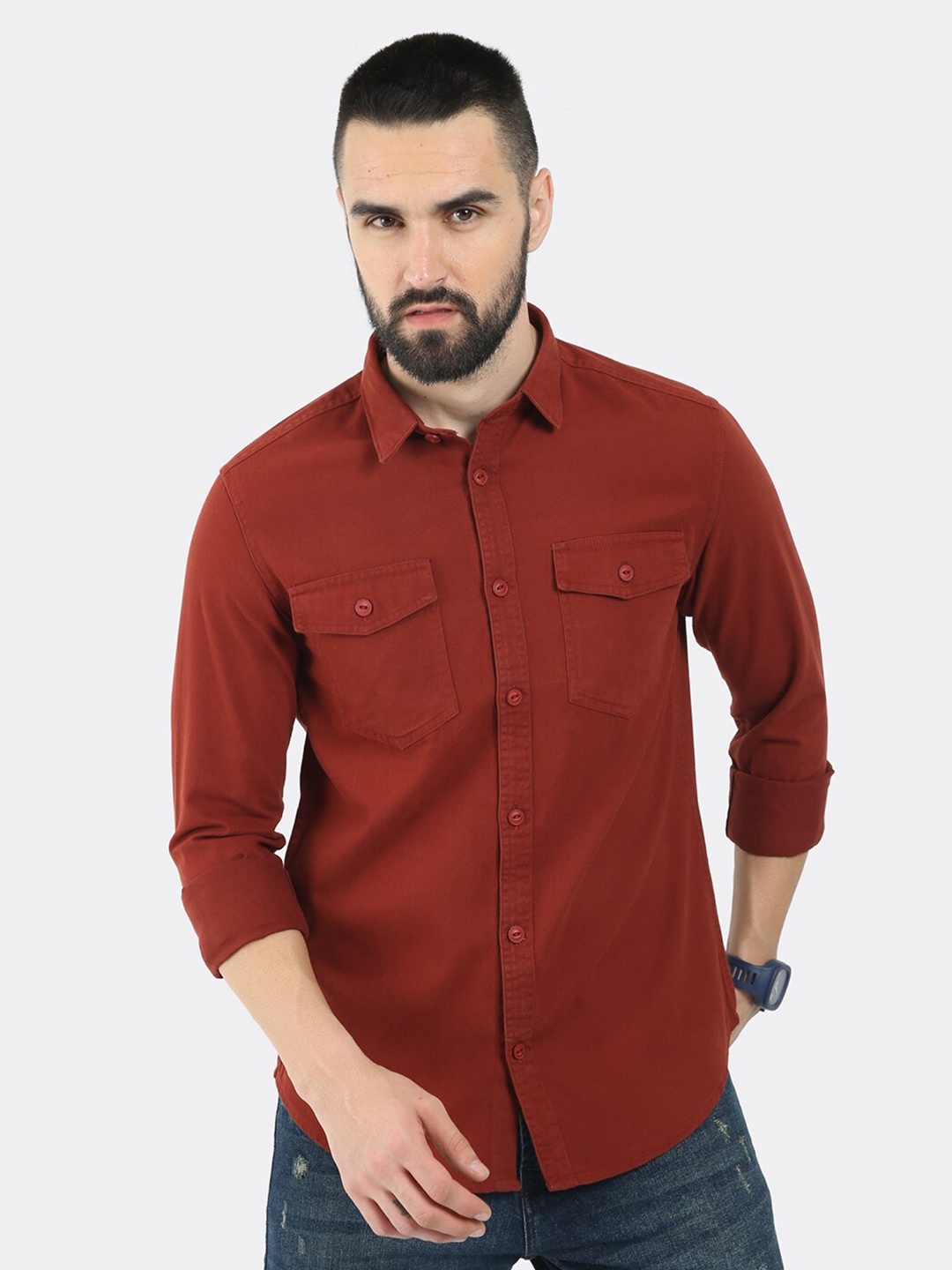 

BADMAASH Comfort Slim Fit Cotton Casual Shirt, Rust