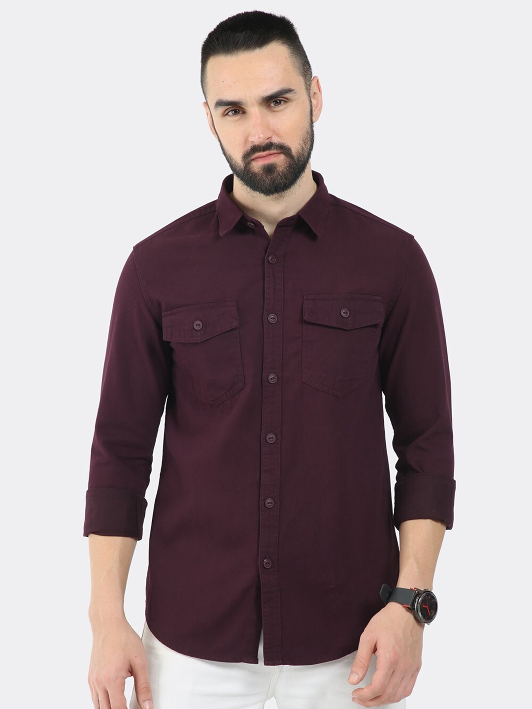 

BADMAASH Comfort Slim Fit Casual Shirt, Burgundy