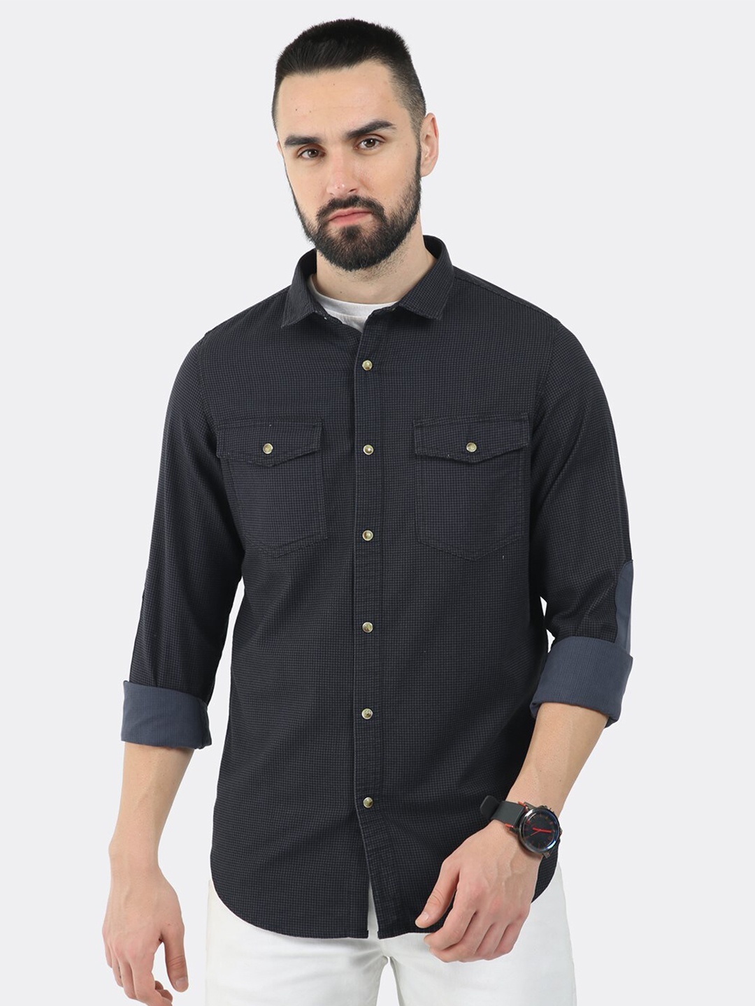 

BADMAASH Checked Comfort Slim Fit Cotton Casual Shirt, Blue