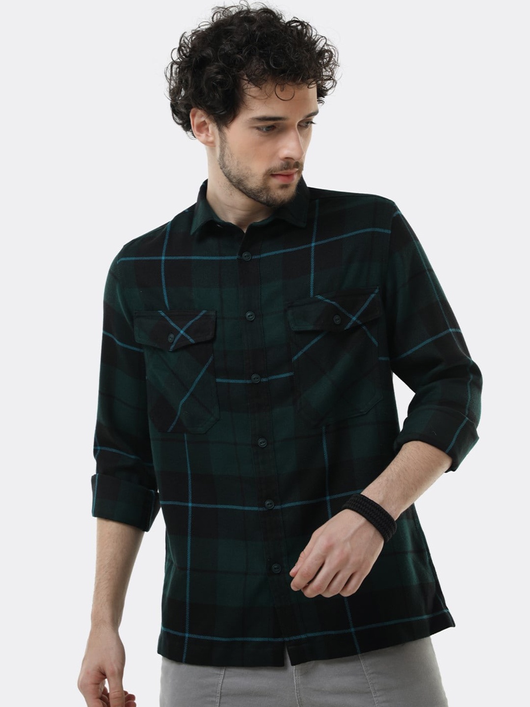 

BADMAASH Comfort Slim Fit Tartan Checked Casual Shirt, Green