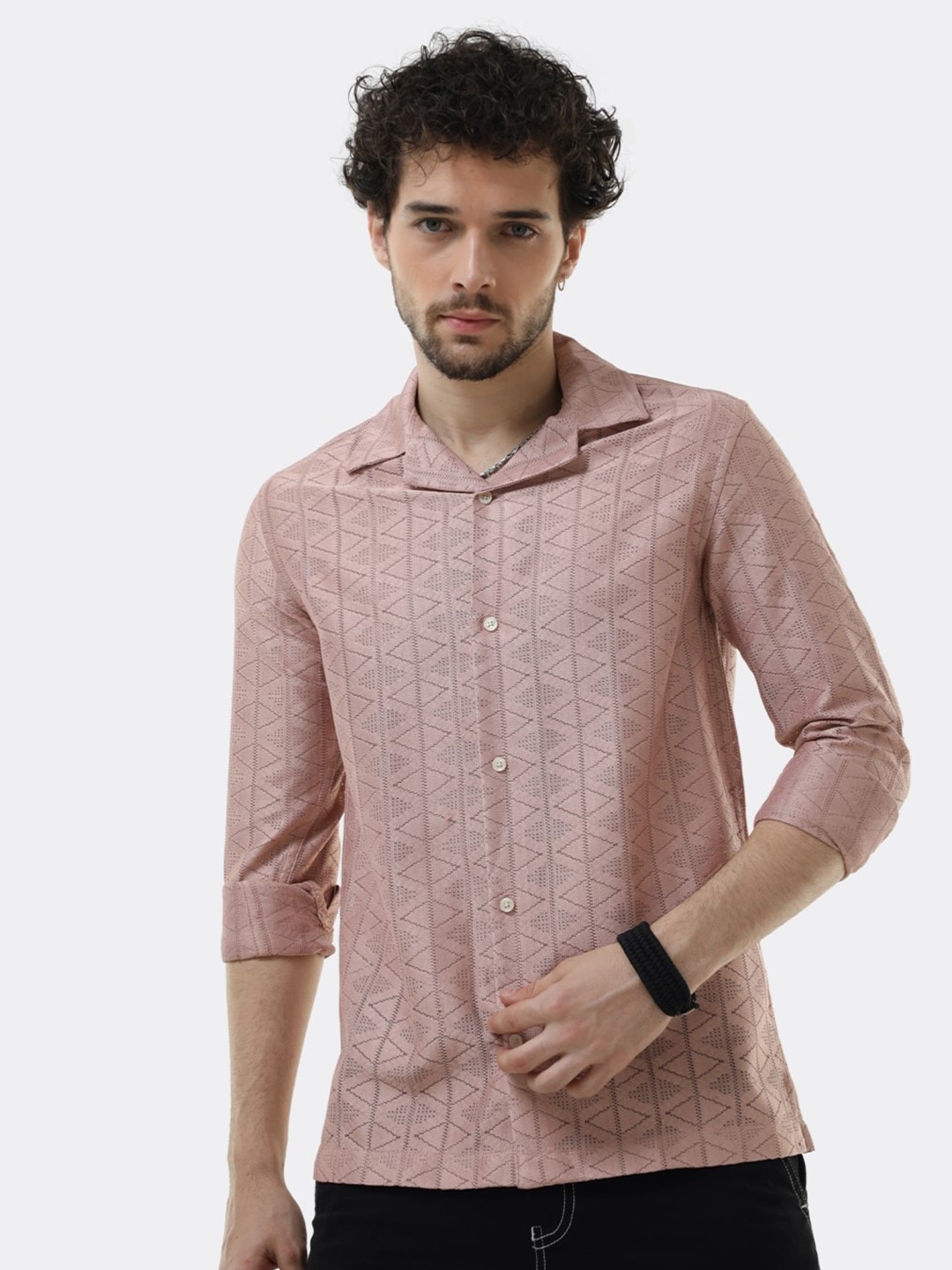 

BADMAASH Crochet Comfort Slim Fit Casual Shirt, Pink