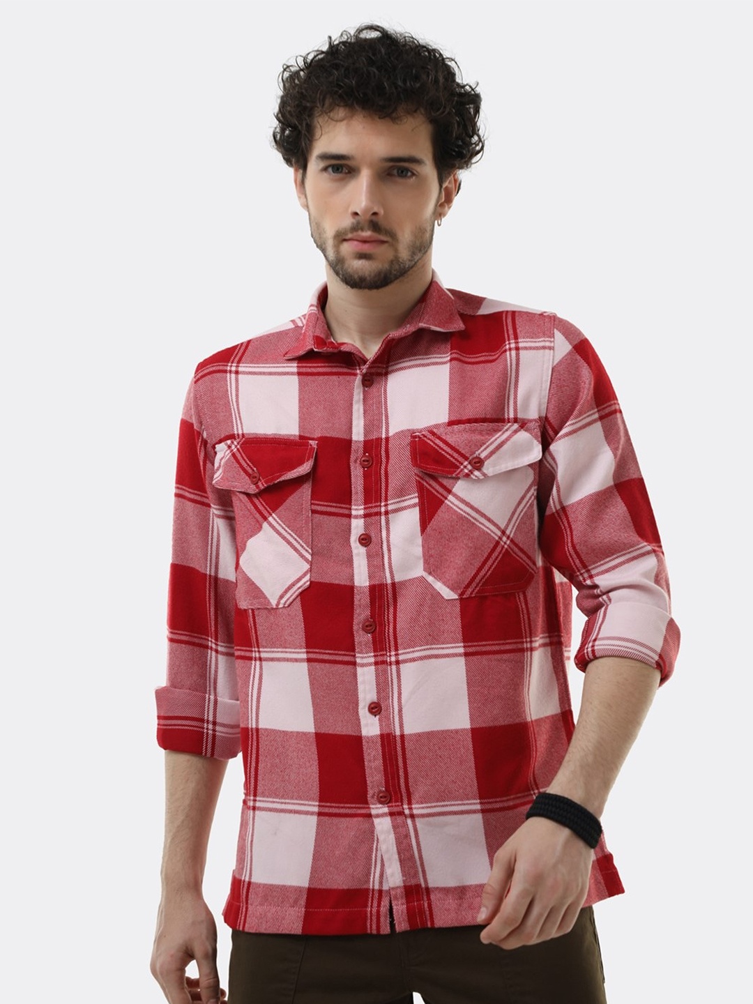 

BADMAASH Comfort Slim Fit Checked Cotton Casual Shirt, Red