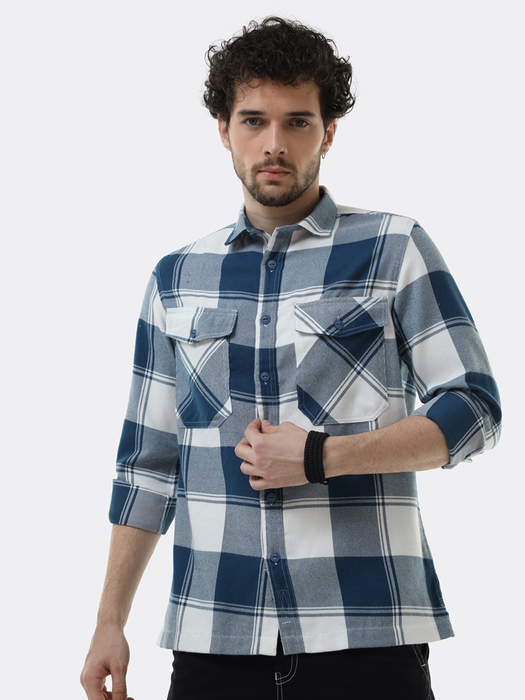 

BADMAASH Comfort Slim Fit Checked Cotton Casual Shirt, Blue