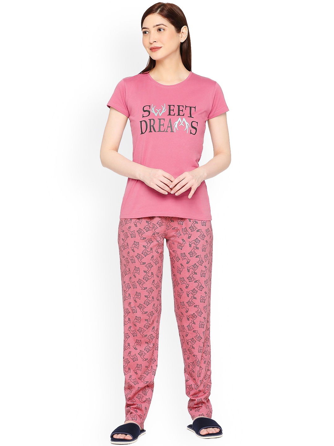 

zebu Typographic Printed Pure Cotton Night suit, Mauve