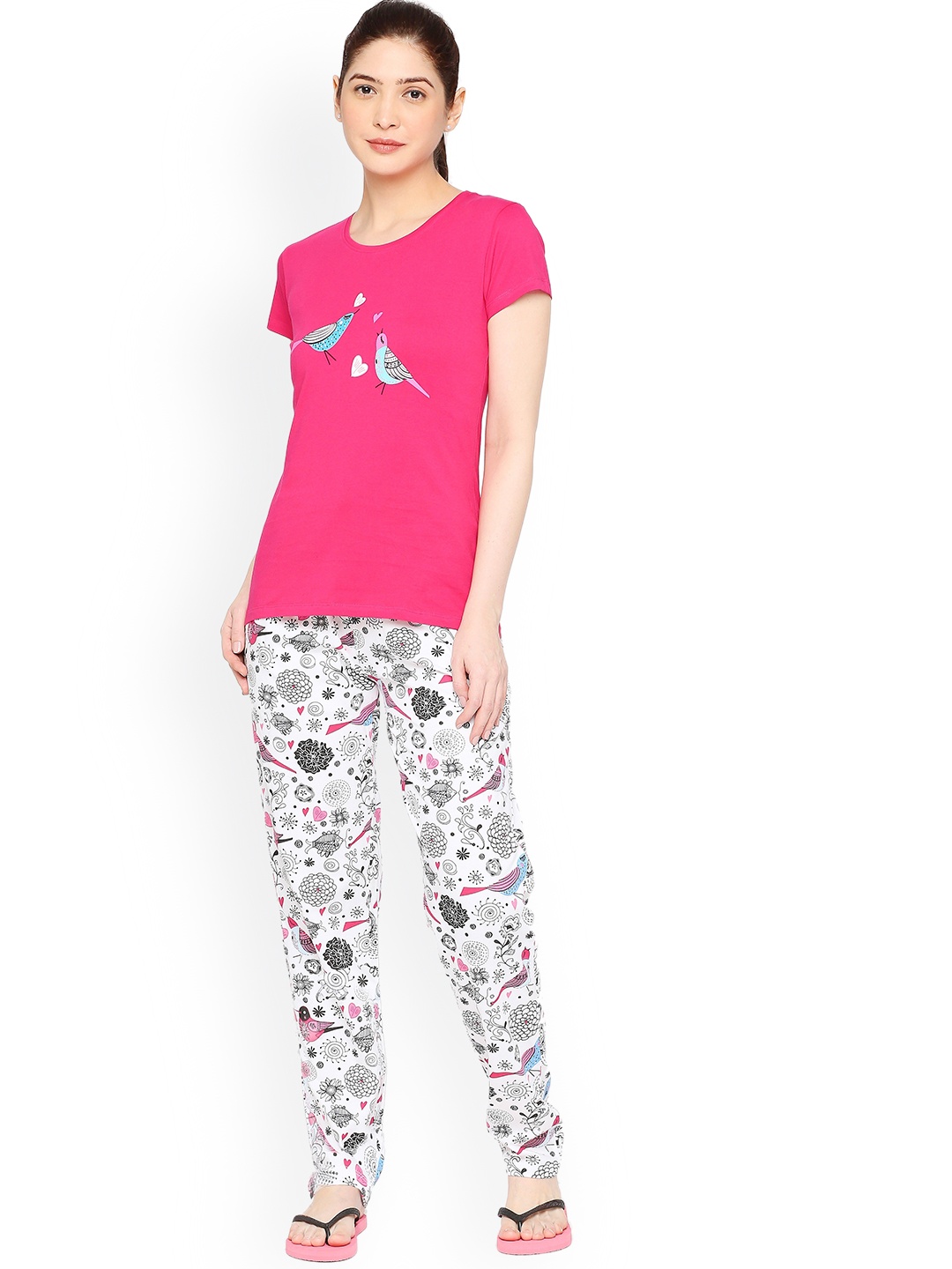 

zebu Conversational Printed Pure Cotton Night suit, Pink