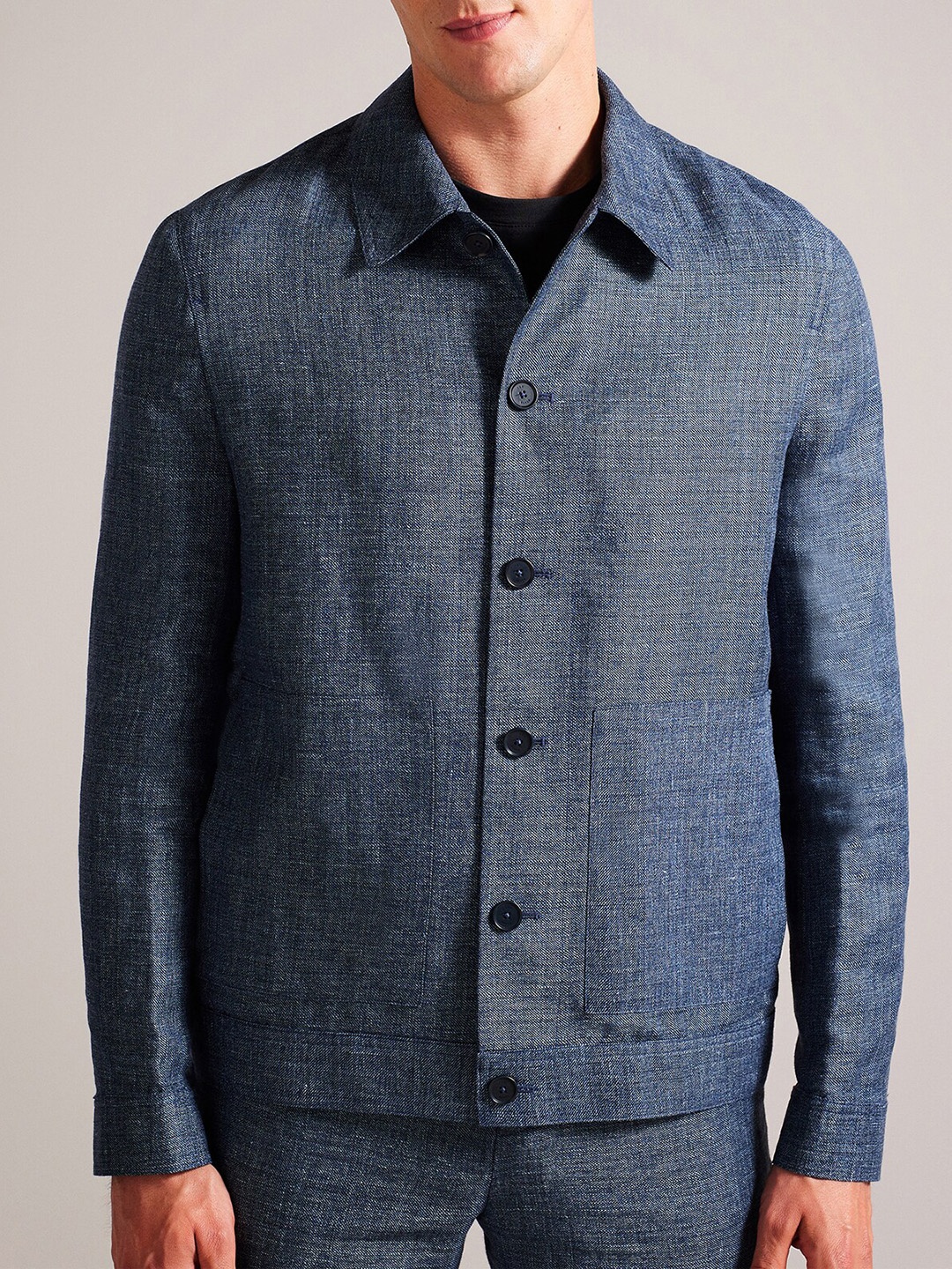 

Ted Baker Spread Collar Linen Wool Tailored Jacket, Navy blue