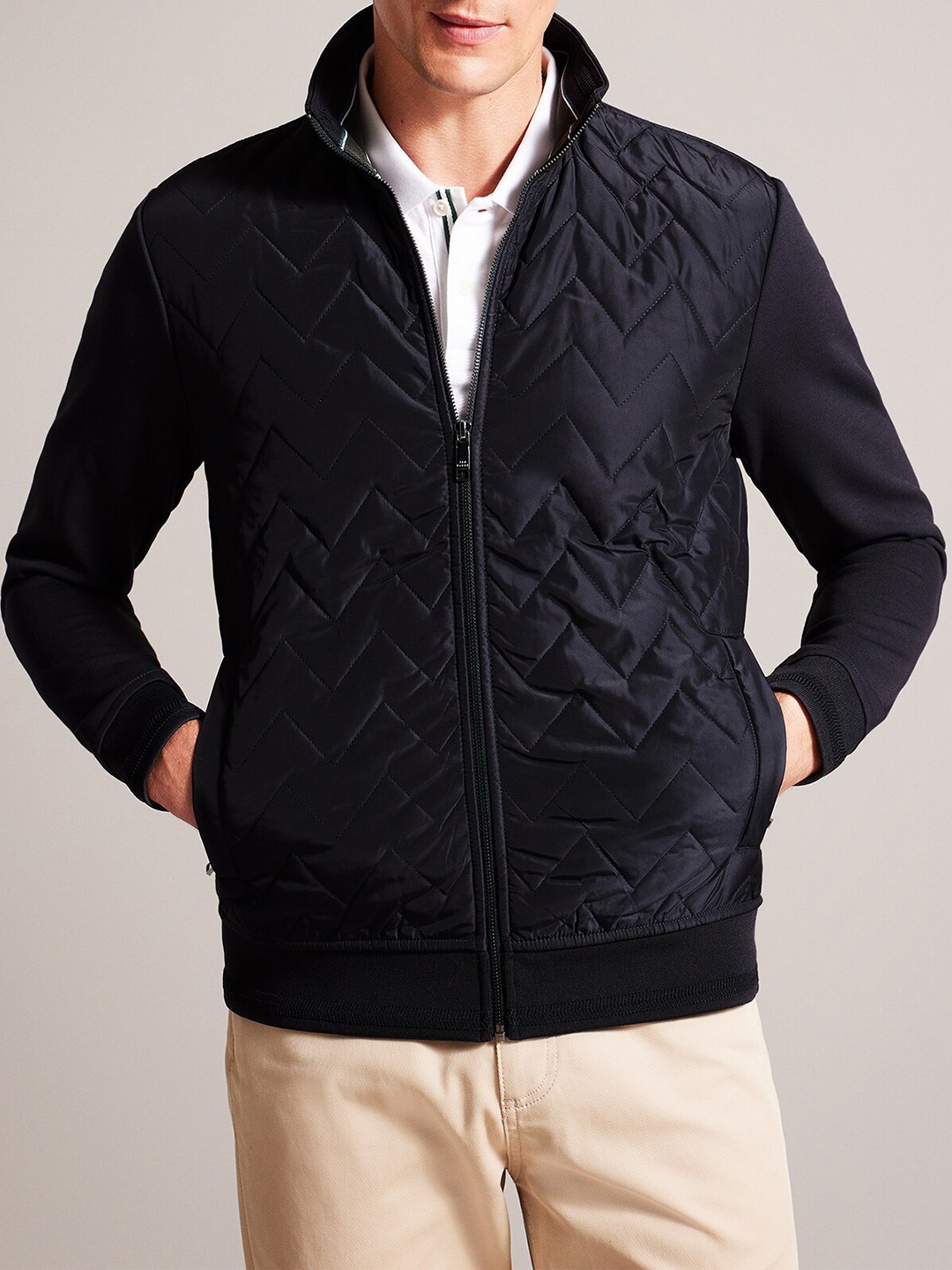 

Ted Baker Stand Collar Longline Geometric Quilted Jacket, Navy blue