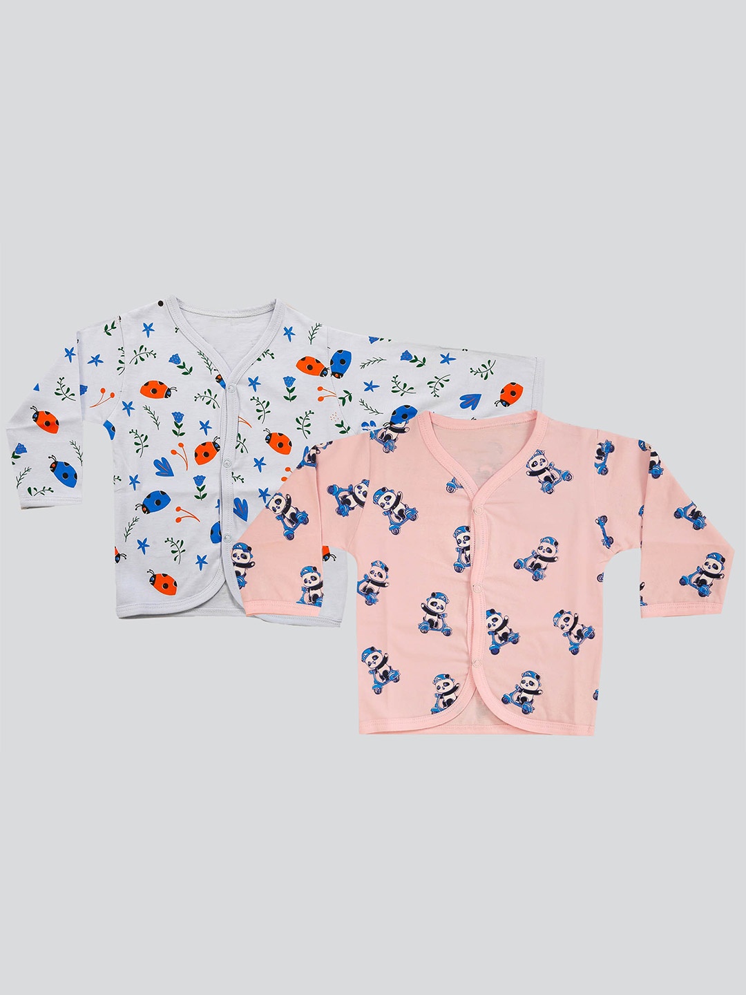 

Mojua Infant Kids Pack of 2 Printed Cotton Jhabla, Pink