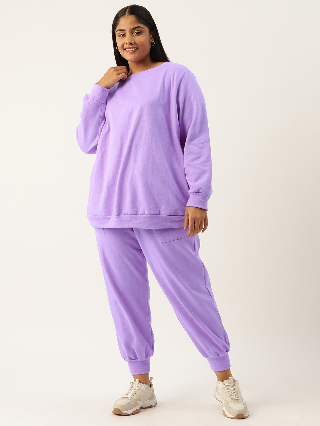 

theRebelinme Women Plus Size Solid Sweatshirt with Joggers, Lavender