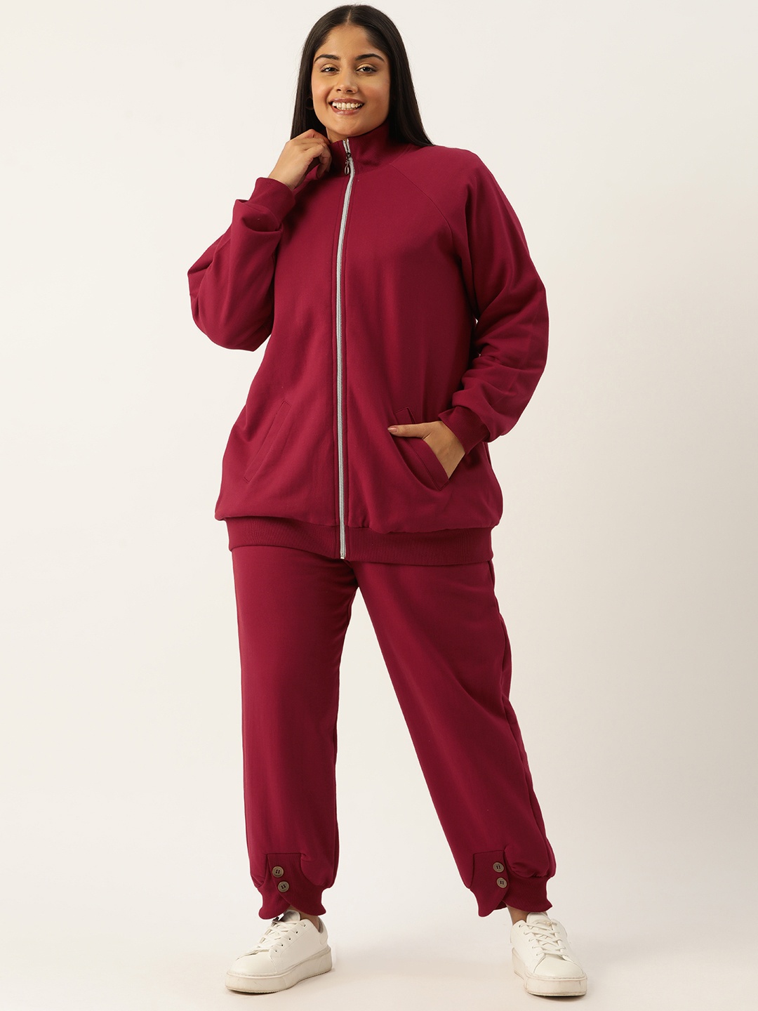 

theRebelinme Women Plus Size Solid Sweatshirt with Joggers, Maroon